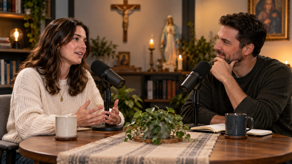 Entrevista em que uma pessoa compartilha seu testemunho de conversão católica