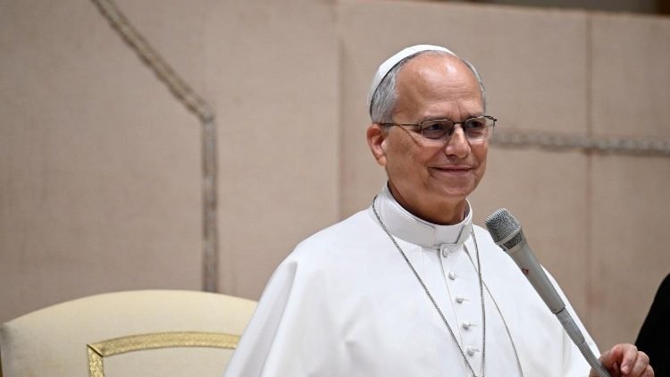 Papa Leão XIV em encontro no Vaticano, em fotografia da Vatican Media