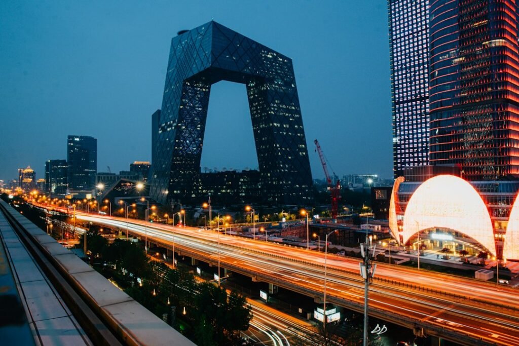 Vista urbana de Pequim, capital da China, durante o entardecer